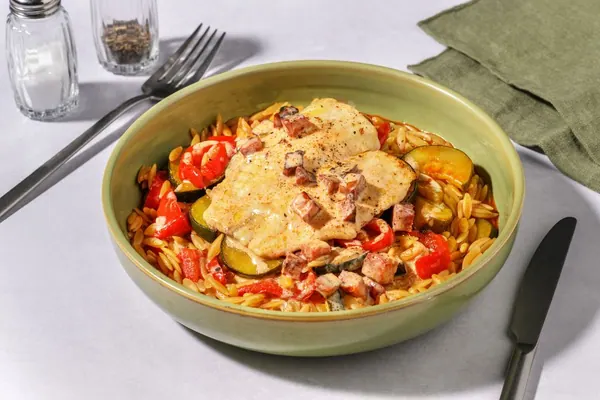 Lieu snacké, chorizo et orzo pilaf au Magimix Cook Expert