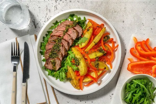 Tagliata de bœuf à l'italienne, crème de basilic au Moulinex Companion